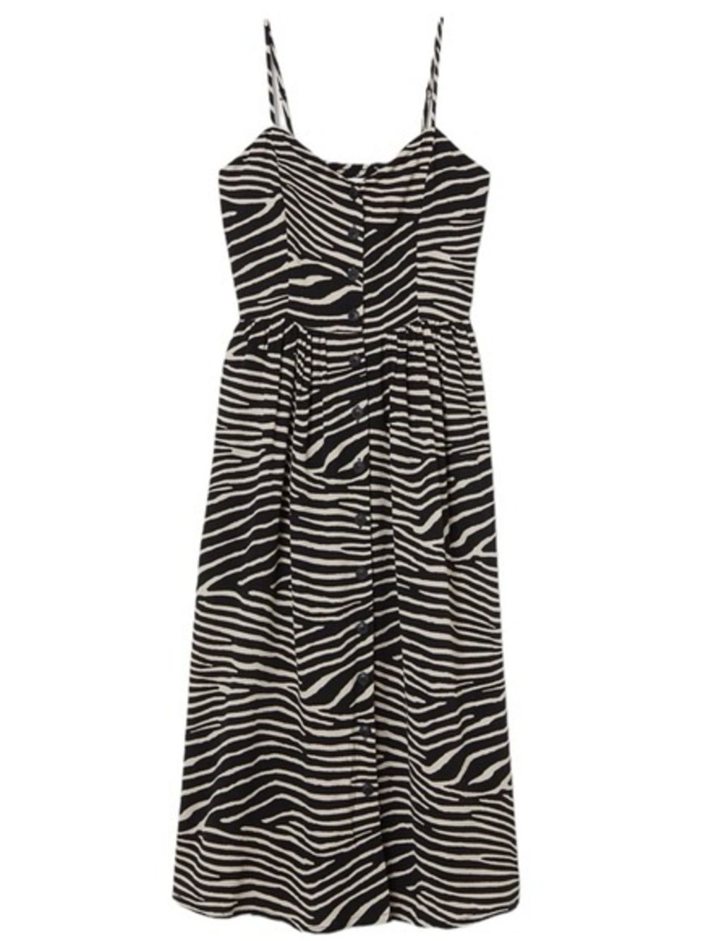 H&M Zebra Striped Button-Front Midi Sundress - Size 2
